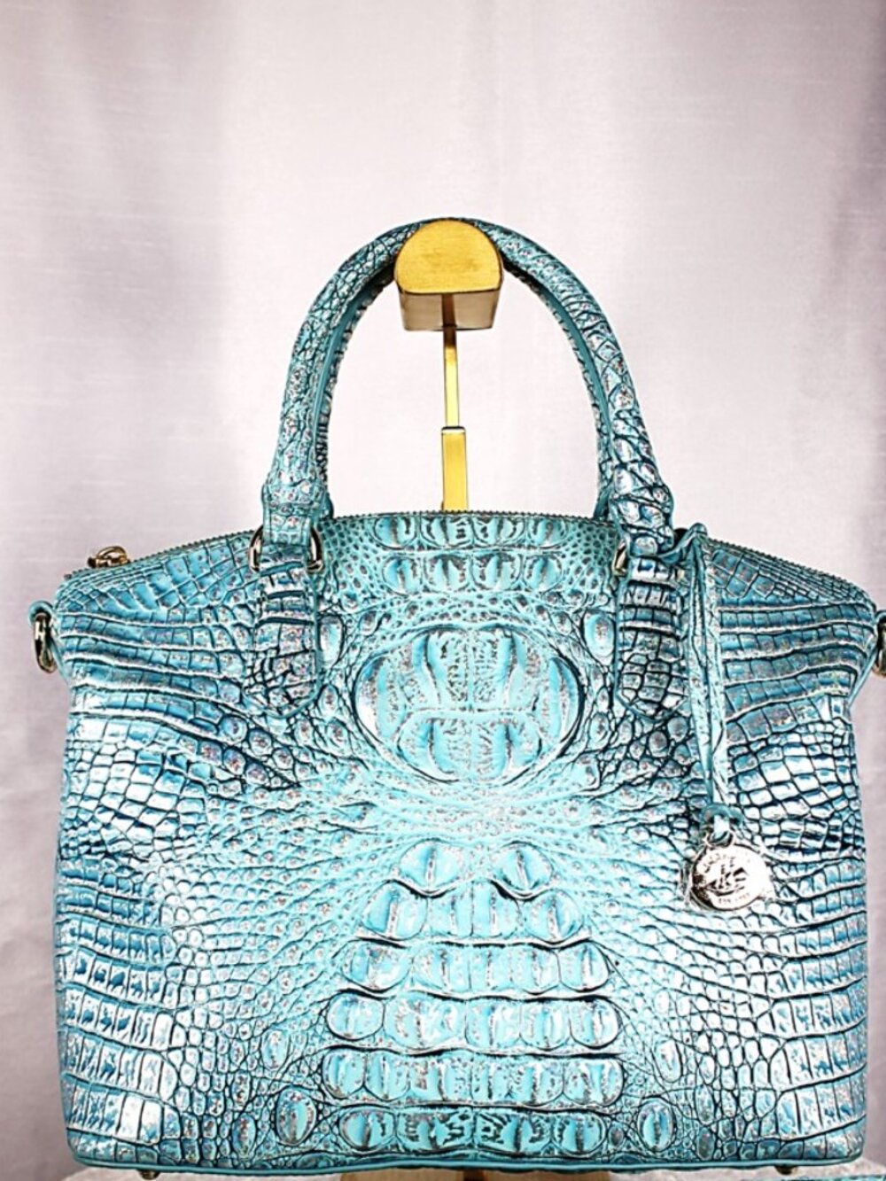 Brahmin Baby Blue Iridescent Croc Embossed Leather Satchel Wallet Set - Picture 3 of 15